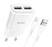 Мережевий зарядний пристрій HOCO C88A Star round dual port charger set (iP) 12W White (6931474749512)