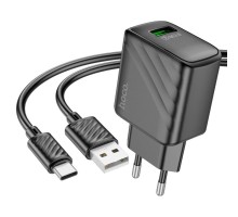 Мережевий зарядний пристрій HOCO CS21A Rich single port QC3.0 charger set (Type-C)(EU) Black (6942007609906)