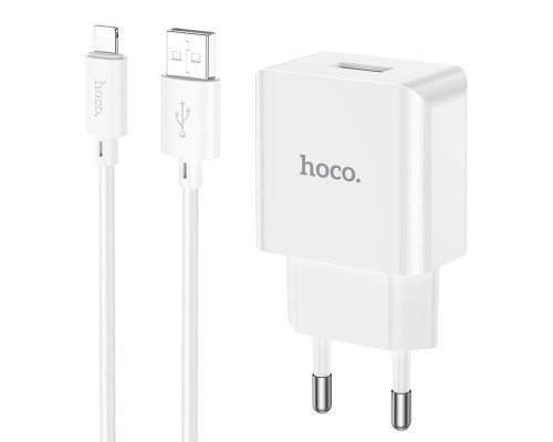 Мережевий зарядний пристрій HOCO C106A Leisure single port charger set(iP) 10.5W White (6931474783899)