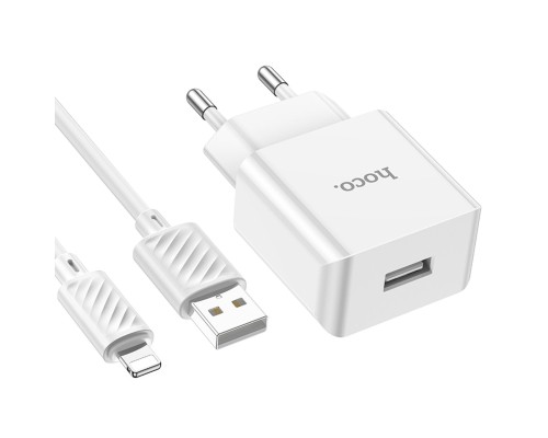 Мережевий зарядний пристрій HOCO C106A Leisure single port charger set(iP) 10.5W White (6931474783899)