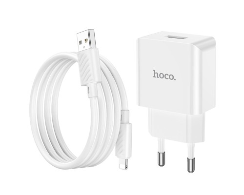 Мережевий зарядний пристрій HOCO C106A Leisure single port charger set(iP) 10.5W White (6931474783899)