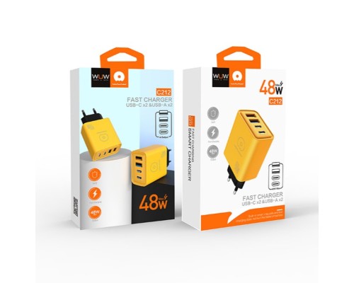 Мережевий зарядний пристрій WUW-C212 48W Charger 2 USB C +  2 USB C yellow (C212)