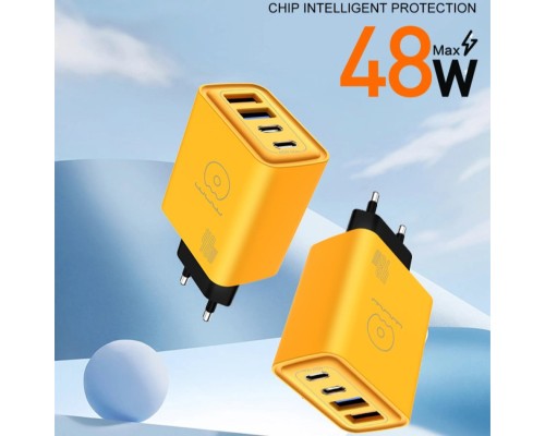 Мережевий зарядний пристрій WUW-C212 48W Charger 2 USB C +  2 USB C yellow (C212)