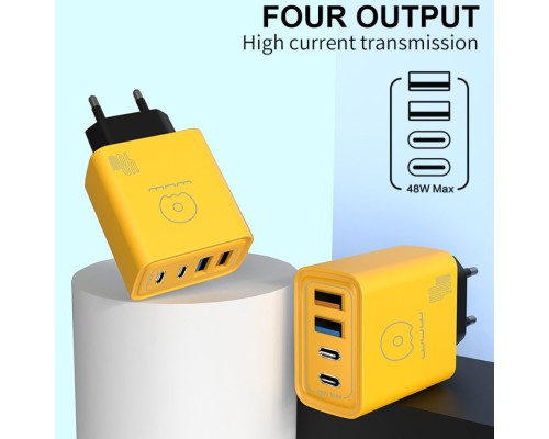 Мережевий зарядний пристрій WUW-C212 48W Charger 2 USB C +  2 USB C yellow (C212)
