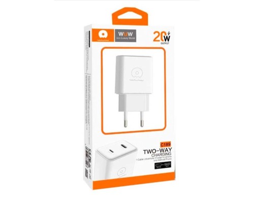 Мережевий зарядний пристрій WUW-C189 PD 20W Charger USB C + USB C white (C189) Мережевий зарядний пристрій WUW-C189 PD 20W Charger USB C + USB C white (C189)