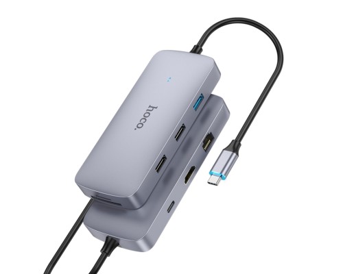 Кабель-перехiдник HOCO HB32 Season Type-C 8-in-1 multi-function converter Metal Gray (6931474791320)
