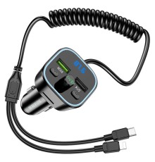 АЗП з FM-модулятором BOROFONE BC45 Prestige QC3.0 2-in-1 car BT FM transmitter with cable 18W Black (BC45B)