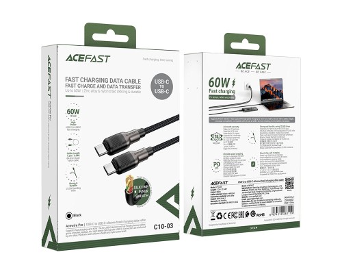 Дата кабель USB-C to USB-C 1.2m 3A silicone braid C10-03 Acefast (6974316283119)