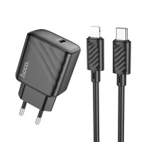 Мережевий зарядний пристрій HOCO CS22A Value single port PD30W charger set(C to iP) Black (6942007609920)