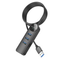 USB-Hub Borofone DH6 Erudite 4-in-1 Gigabit Ethernet Adapter(USB to USB3.0*3+RJ45)(L=1.2M) Black (6941991104305)