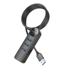 USB-Hub Borofone DH6 Erudite 4-in-1 Gigabit Ethernet Adapter(USB to USB3.0*3+RJ45)(L=1.2M) Black (6941991104305)