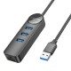 USB-Hub Borofone DH6 Erudite 4-in-1 Gigabit Ethernet Adapter(USB to USB3.0*3+RJ45)(L=1.2M) Black (6941991104305)