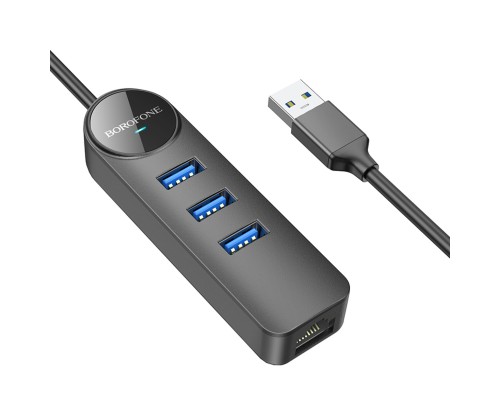 USB-Hub Borofone DH6 Erudite 4-in-1 Gigabit Ethernet Adapter(USB to USB3.0*3+RJ45)(L=1.2M) Black (6941991104305) USB-Hub Borofone DH6 Erudite 4-in-1 Gigabit Ethernet Adapter(USB to USB3.0*3+RJ45)(L=1.2M) Black (6941991104305)