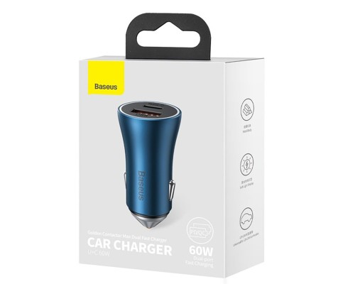 Автомобільний зарядний пристрій Baseus Golden Contactor Max Dual Fast Charger Car Charger U+C 60W Blue (CGJM000103) Автомобільний зарядний пристрій Baseus Golden Contactor Max Dual Fast Charger Car Charger U+C 60W Blue (CGJM000103)