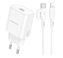 Мережевий зарядний пристрій BOROFONE BA82A Platinum single port PD25W charger set (C to iP) (EU) White (6941991112263)