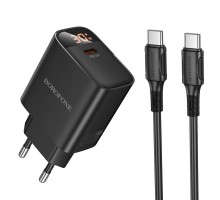 Мережевий зарядний пристрій BOROFONE BA97A Ilustre single-port PD30W charger with digital display set (C to C) (EU) Black (6941991120503)