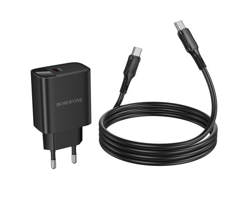 Мережевий зарядний пристрій BOROFONE BA97A Ilustre single-port PD30W charger with digital display set (C to C) (EU) Black (6941991120503)