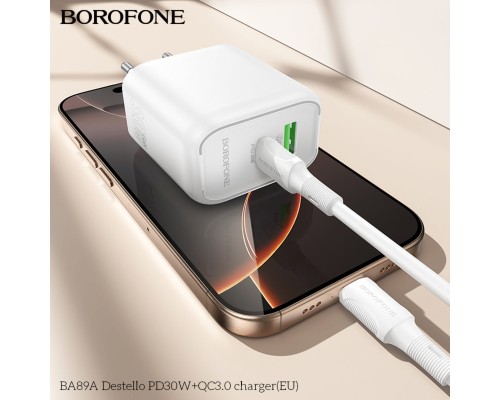 Мережевий зарядний пристрій BOROFONE BA89A Destello PD30W+QC3.0 charger (EU) White (6941991119361)