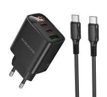 Мережевий зарядний пристрій BOROFONE BA98A Ilustre PD30W (2C1A) charger with digital display set (C to C) (EU) Black (6941991120534)