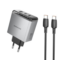 Мережевий зарядний пристрій BOROFONE BN22 Lena PD65W (2C1A) charger set (C to C(EU) Metal Gray (6941991114618)