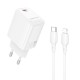 Мережевий зарядний пристрій з кабелем BOROFONE BN28 Fuente single port PD30W charger set (C to iP) (EU) White (6941991120305)
