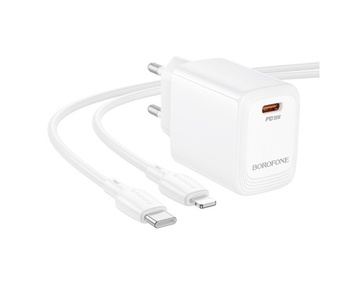 Мережевий зарядний пристрій з кабелем BOROFONE BN28 Fuente single port PD30W charger set (C to iP) (EU) White (6941991120305) Мережевий зарядний пристрій з кабелем BOROFONE BN28 Fuente single port PD30W charger set (C to iP) (EU) White (6941991120305)