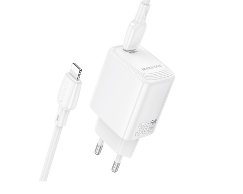 Мережевий зарядний пристрій з кабелем BOROFONE BN28 Fuente single port PD30W charger set (C to iP) (EU) White (6941991120305) Мережевий зарядний пристрій з кабелем BOROFONE BN28 Fuente single port PD30W charger set (C to iP) (EU) White (6941991120305)