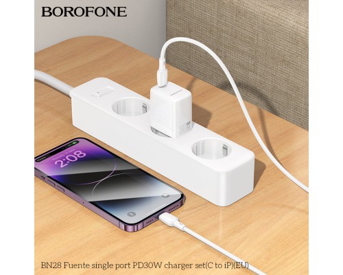 Мережевий зарядний пристрій з кабелем BOROFONE BN28 Fuente single port PD30W charger set (C to iP) (EU) White (6941991120305) Мережевий зарядний пристрій з кабелем BOROFONE BN28 Fuente single port PD30W charger set (C to iP) (EU) White (6941991120305)