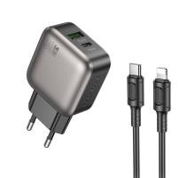 Мережевий зарядний пристрій з кабелем BOROFONE BAS55A Absolute PD30W+QC3.0 charger set (C to iP) (EU) Black (6941991116247)