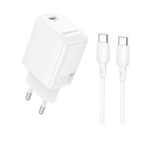 Мережевий зарядний пристрій з кабелем BOROFONE BN28 Fuente single port PD30W charger set (C to C) (EU) White (6941991120312)