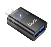 Перехідник HOCO UA36 iP male to USB female OTG transparent adapter Black (6942007647151)