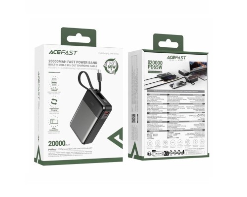 Зовнішній акумулятор ACEFAST M21 PD65W power bank with cable 20000mAh Black (6974316283898) Зовнішній акумулятор ACEFAST M21 PD65W power bank with cable 20000mAh Black (6974316283898)