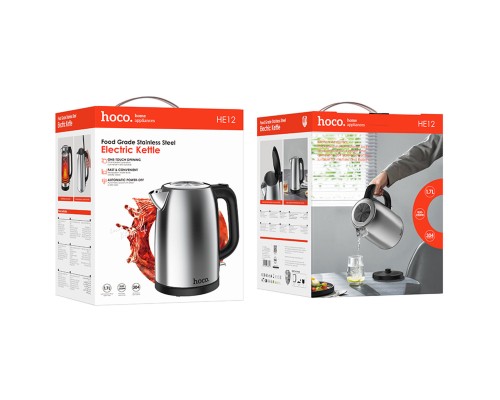 Електрочайник HOCO HE12 1.7L stainless steel electric kettle (EU) Stainless Steel (6942007638166)
