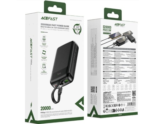 Зовнішній акумулятор ACEFAST M14 PD20W power bank with cable 20000mAh Black (6974316283966) Зовнішній акумулятор ACEFAST M14 PD20W power bank with cable 20000mAh Black (6974316283966)