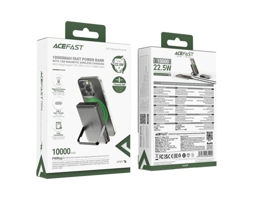 Зовнішній акумулятор ACEFAST M17 PD20W/22.5W magnetic fast charging power bank with built-in stand 10000mAh Black (6974316284000) Зовнішній акумулятор ACEFAST M17 PD20W/22.5W magnetic fast charging power bank with built-in stand 10000mAh Black (6974316284000)