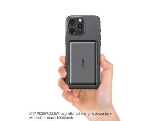 Зовнішній акумулятор ACEFAST M17 PD20W/22.5W magnetic fast charging power bank with built-in stand 10000mAh Black (6974316284000) Зовнішній акумулятор ACEFAST M17 PD20W/22.5W magnetic fast charging power bank with built-in stand 10000mAh Black (6974316284000)