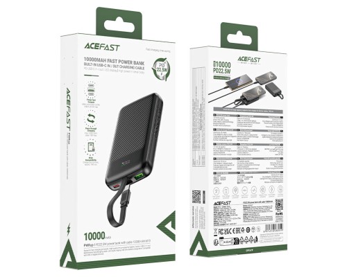 Зовнішній акумулятор ACEFAST M13 PD22.5W power bank with cable 10000mAh Black (6974316283959) Зовнішній акумулятор ACEFAST M13 PD22.5W power bank with cable 10000mAh Black (6974316283959)