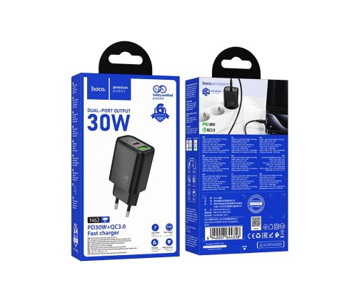 Мережевий зарядний пристрій HOCO N63 Gentle PD30W+QC3.0 charger (EU) Black (6942007644358) Мережевий зарядний пристрій HOCO N63 Gentle PD30W+QC3.0 charger (EU) Black (6942007644358)