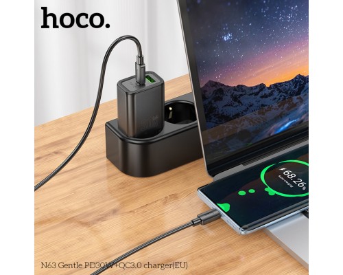 Мережевий зарядний пристрій HOCO N63 Gentle PD30W+QC3.0 charger (EU) Black (6942007644358) Мережевий зарядний пристрій HOCO N63 Gentle PD30W+QC3.0 charger (EU) Black (6942007644358)