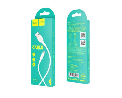 Кабель HOCO X25 USB to Micro 2A, 1m, PVC, PVC connectors, White (6957531080138)