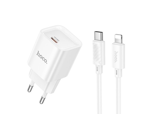 Мережевий зарядний пристрій з кабелем HOCO C146A Charm single port PD20W charger set (C to iP) (EU) White (6942007630252) Мережевий зарядний пристрій з кабелем HOCO C146A Charm single port PD20W charger set (C to iP) (EU) White (6942007630252)