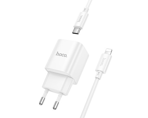 Мережевий зарядний пристрій з кабелем HOCO C146A Charm single port PD20W charger set (C to iP) (EU) White (6942007630252) Мережевий зарядний пристрій з кабелем HOCO C146A Charm single port PD20W charger set (C to iP) (EU) White (6942007630252)