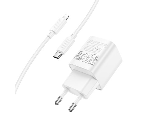 Мережевий зарядний пристрій з кабелем HOCO C146A Charm single port PD20W charger set (C to iP) (EU) White (6942007630252) Мережевий зарядний пристрій з кабелем HOCO C146A Charm single port PD20W charger set (C to iP) (EU) White (6942007630252)