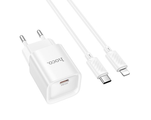 Мережевий зарядний пристрій з кабелем HOCO C146A Charm single port PD20W charger set (C to iP) (EU) White (6942007630252) Мережевий зарядний пристрій з кабелем HOCO C146A Charm single port PD20W charger set (C to iP) (EU) White (6942007630252)