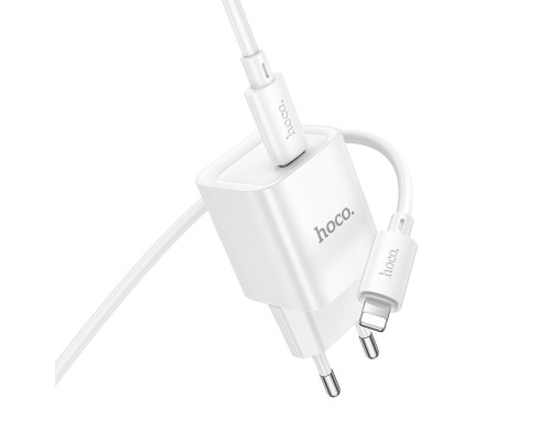 Мережевий зарядний пристрій з кабелем HOCO C146A Charm single port PD20W charger set (C to iP) (EU) White (6942007630252) Мережевий зарядний пристрій з кабелем HOCO C146A Charm single port PD20W charger set (C to iP) (EU) White (6942007630252)