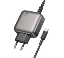 Мережевий зарядний пристрій з кабелем BOROFONE BAS56A Absolute PD45W (2C1A) charger set (C to C) (EU) Black (6941991116278)