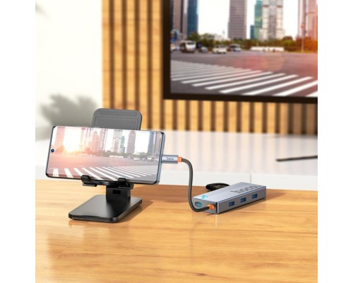 USB-хаб HOCO HB50 Wow 5-in-1 multi-function converter (HDTV+PD+USB3.0*3) Deep Space Gray (6942007647298) USB-хаб HOCO HB50 Wow 5-in-1 multi-function converter (HDTV+PD+USB3.0*3) Deep Space Gray (6942007647298)