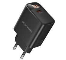 Мережевий зарядний пристрій BOROFONE BA97A Ilustre single-port PD30W charger with digital display (EU) Black (6941991120480)