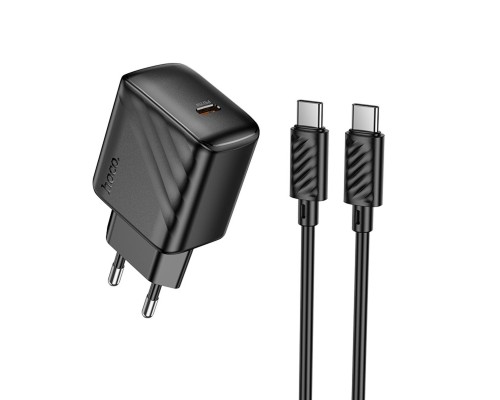 Мережевий зарядний пристрій з кабелем HOCO CS24A Puerto single-port PD25W charger set (C to C)(EU) Black (6942007639774) Мережевий зарядний пристрій з кабелем HOCO CS24A Puerto single-port PD25W charger set (C to C)(EU) Black (6942007639774)