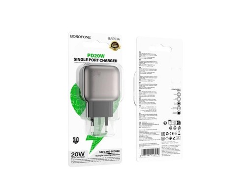 Мережевий зарядний пристрій BOROFONE BAS53A Absolute single-port PD20W charger (EU) Black (6941991116179) Мережевий зарядний пристрій BOROFONE BAS53A Absolute single-port PD20W charger (EU) Black (6941991116179)